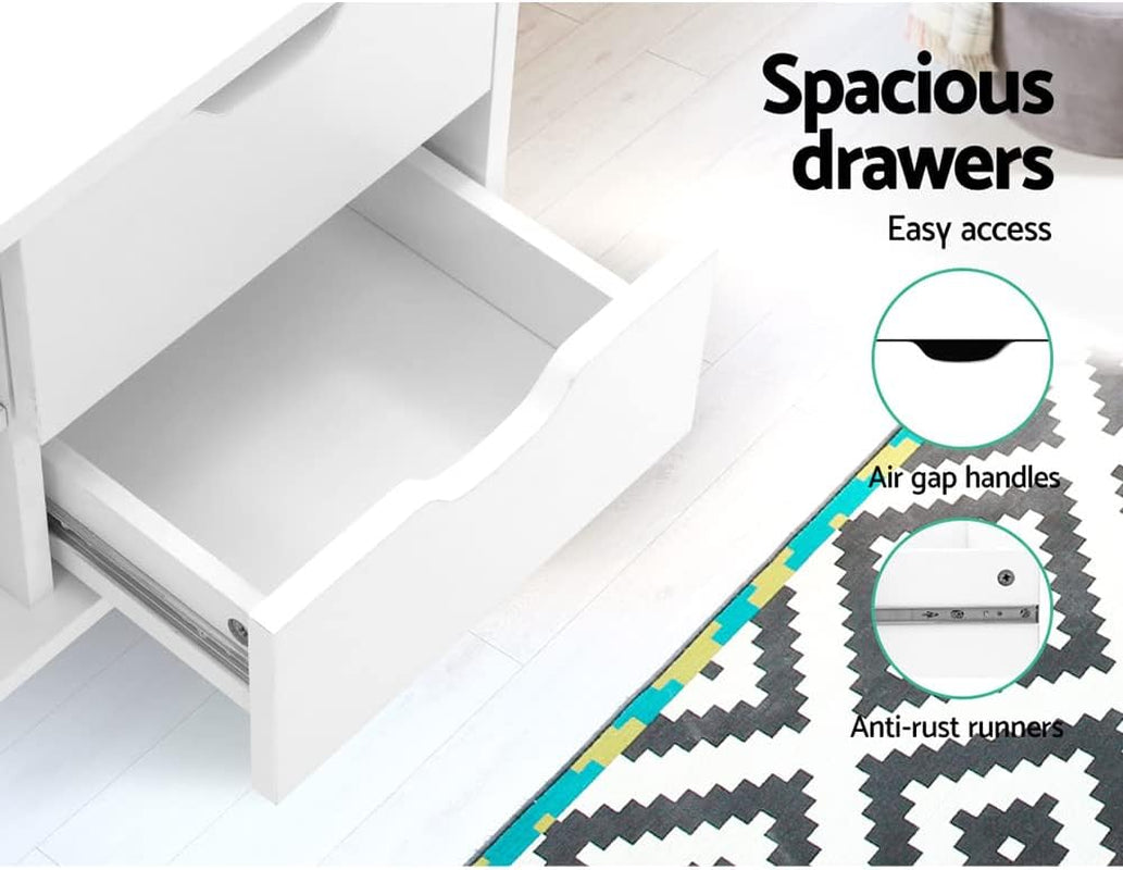 TV Unit Cabinet Entertainment Units, Wood Stand Table Cabinets Storage Shelf Organiser Cupboard Home Living Room Bedroom Furniture, with 2 Drawer and Cable Management Holes White
