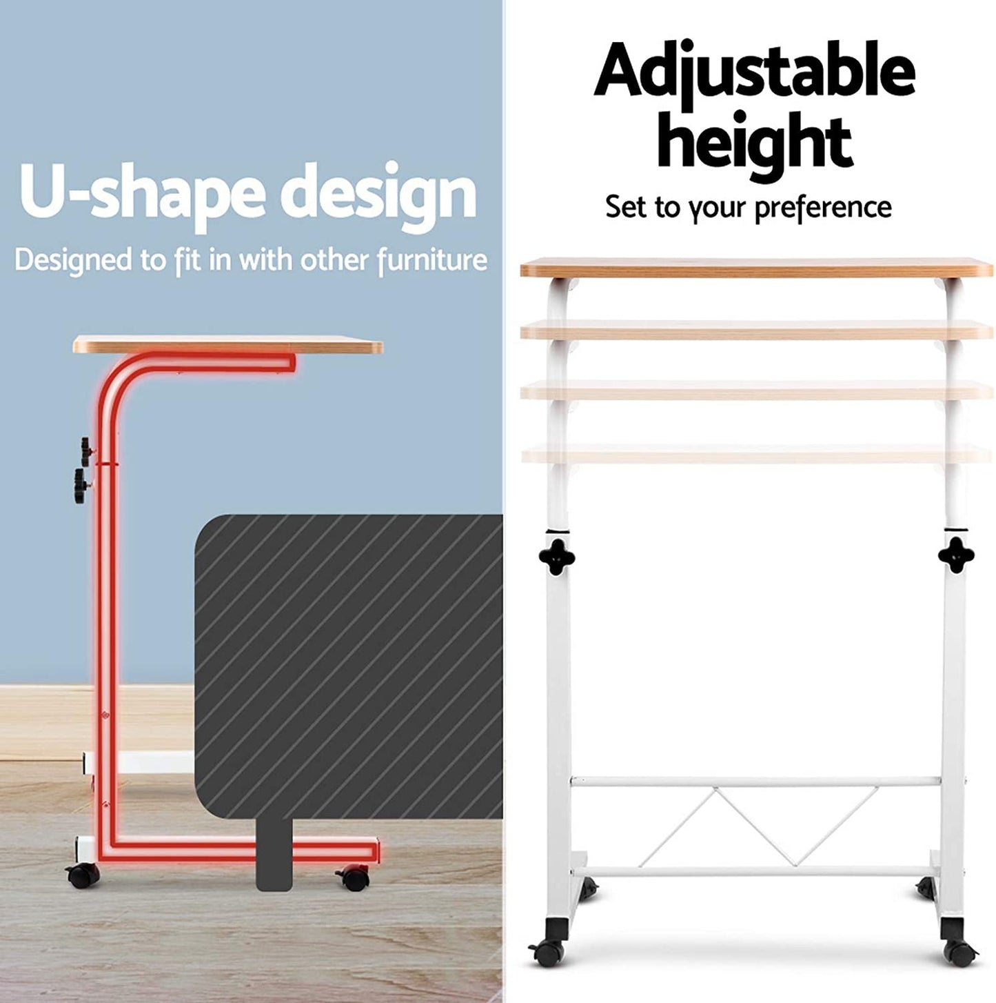 Laptop Table, Small Stand Desk Desktop Computer Standing Study Desks Bed Side Tables Home Office Travel Studio Furniture, Portable Wooden 360° Rotating Lockable Caster Wheels Oak
