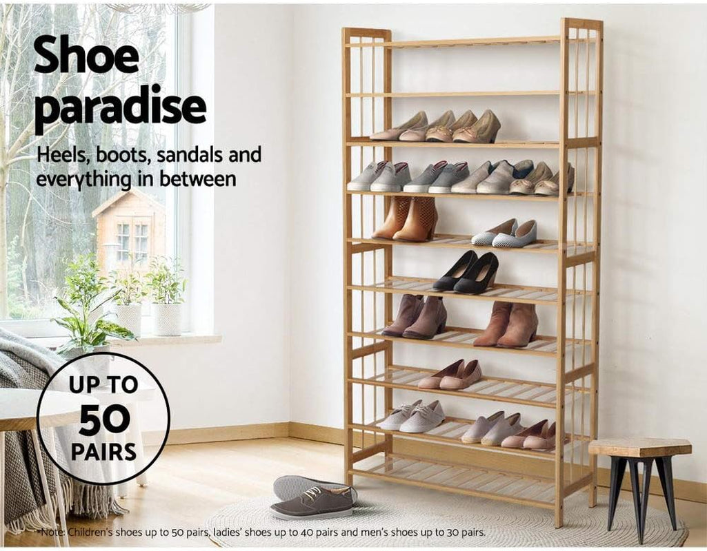 Shoe Rack, 10 Tier Bamboo Wooden Shoe Storage 50 Pairs Organiser, Free Standing Shoes Rack Organizer Space Saving Shoe Shelf for Closet Hallway Entryway