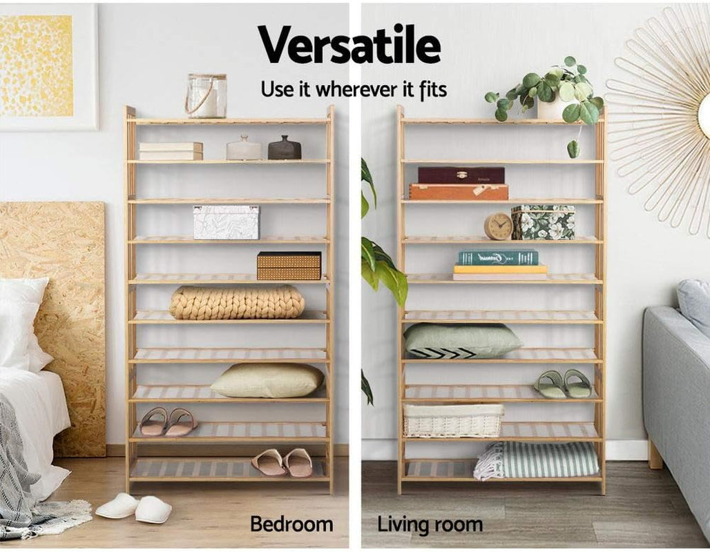 Shoe Rack, 10 Tier Bamboo Wooden Shoe Storage 50 Pairs Organiser, Free Standing Shoes Rack Organizer Space Saving Shoe Shelf for Closet Hallway Entryway