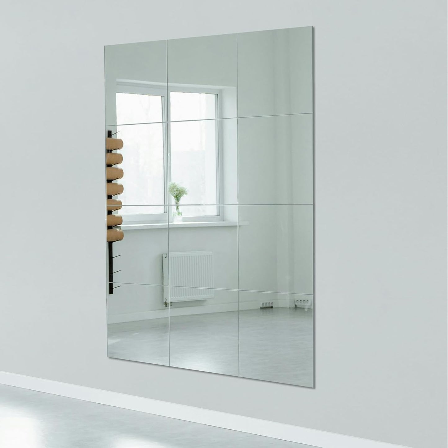 Gym Mirrors 12 Inch X 12Pcs Wall Mounted Mirror Glass Frameless Full Length Mirror Tiles for Home Gym, Bedroom, Door & Bathroom