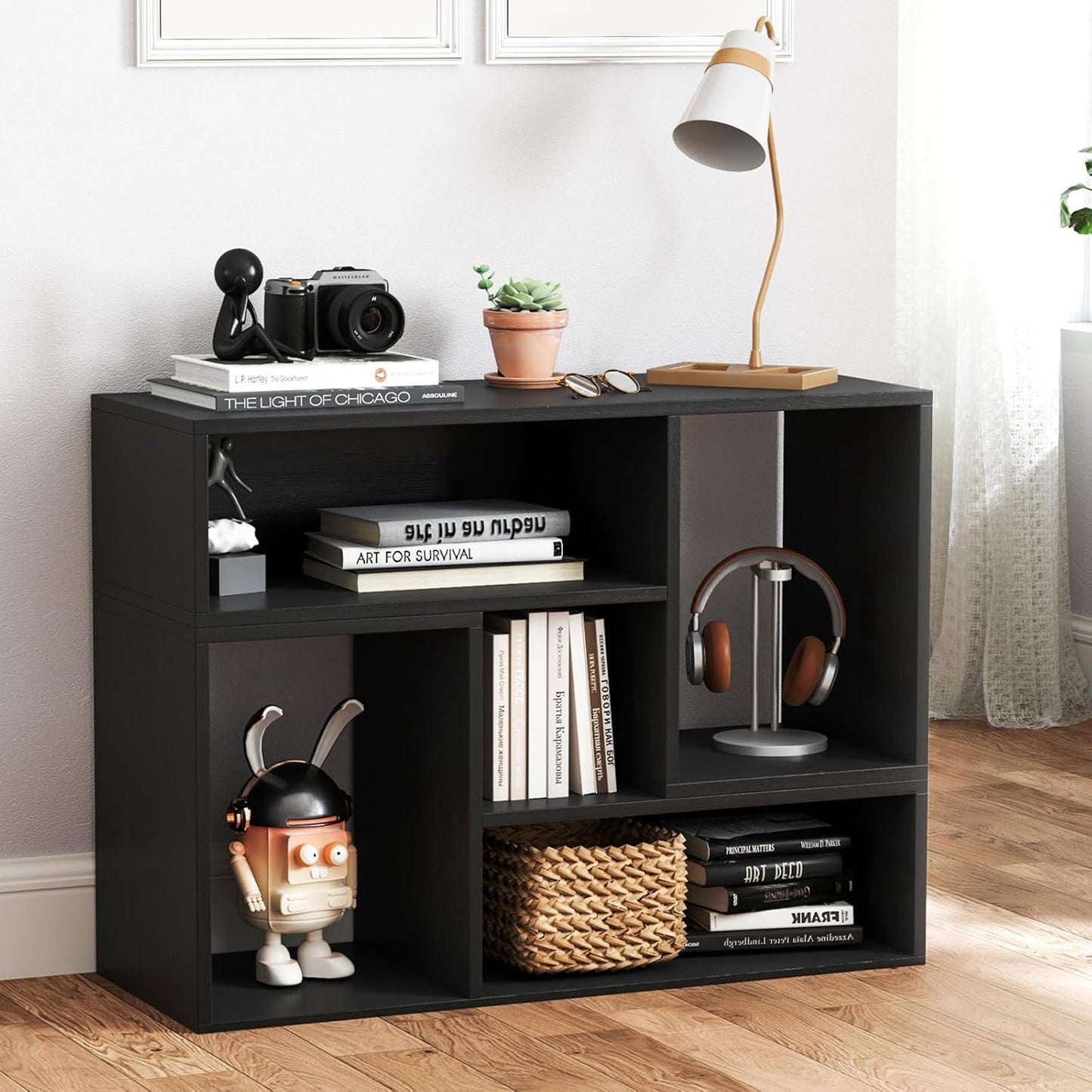 Wood TV Stands, 2 PCS TV Console Cabinets for Tvs up to 55 Inches, TV Table Display Stand for Free Combination and Expansion Home Living Room Furniture (Black)