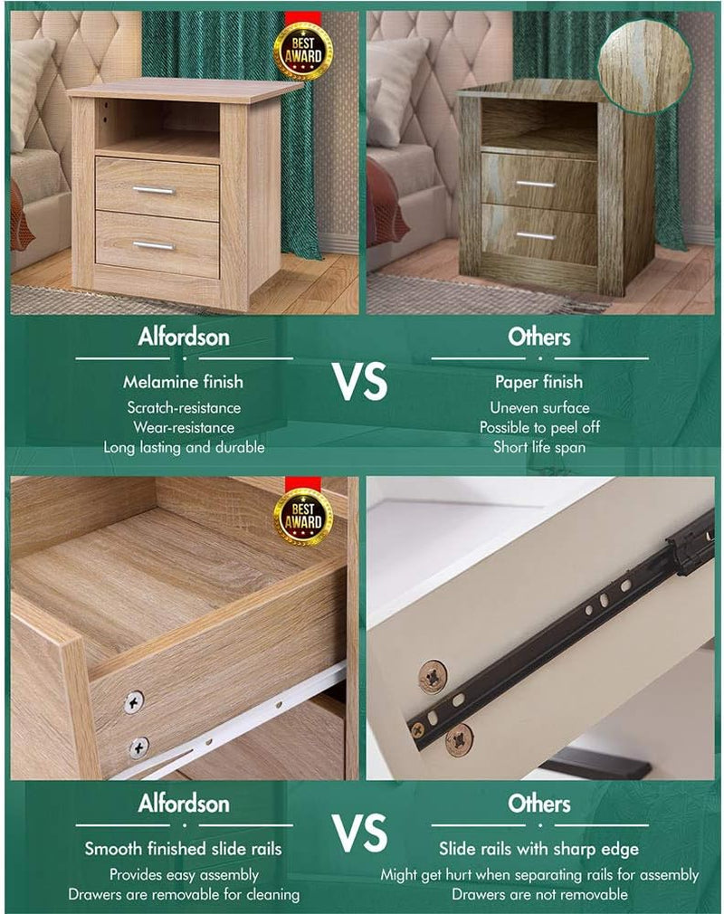Bedside Table 2-Drawer Nightstand Cabinet 52 X 40 X 54 Cm Wooden Storage Side Chest Orangiser Cabinet, Sofa Side End Tables for Hallway, Bedroom and Living Room (Aurel Oak)