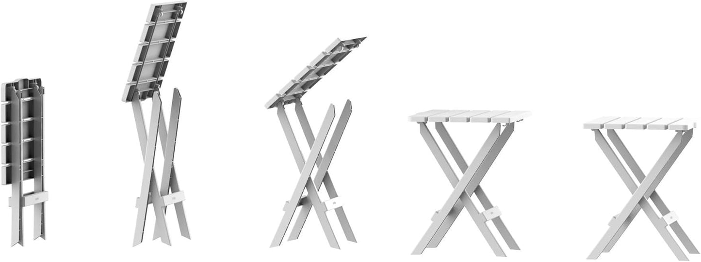 Plastic Portable Sitting Set, Suitable for Patio, Camping, Picnic & Beach, Bistro Set & Garden Furniture, Portable Table & 2 Foldable Chairs, Indoor & Outdoor Use, Sturdy & Durable, White