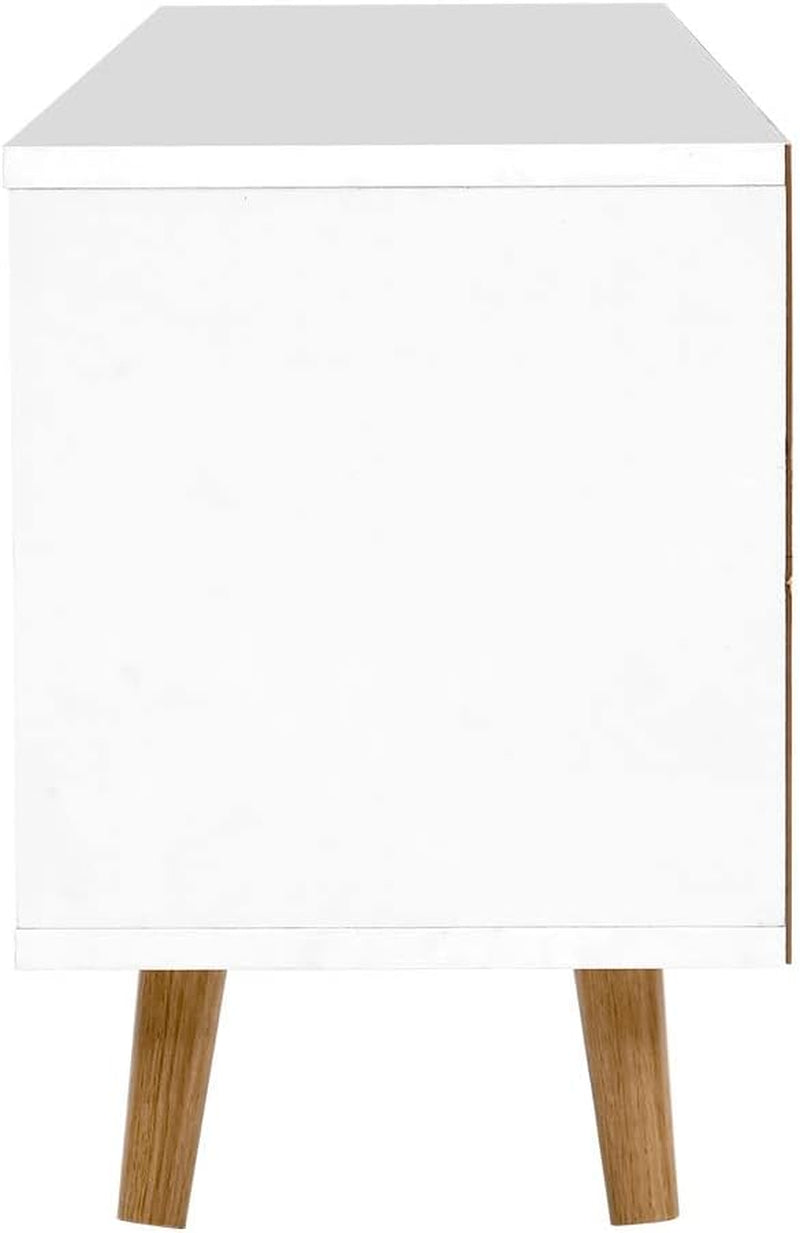 TV Unit Cabinet Entertainment Units, Wood Stand Table Cabinets Storage Shelf Organiser Cupboard Home Living Room Bedroom Furniture, with 2 Drawer and Cable Management Holes White