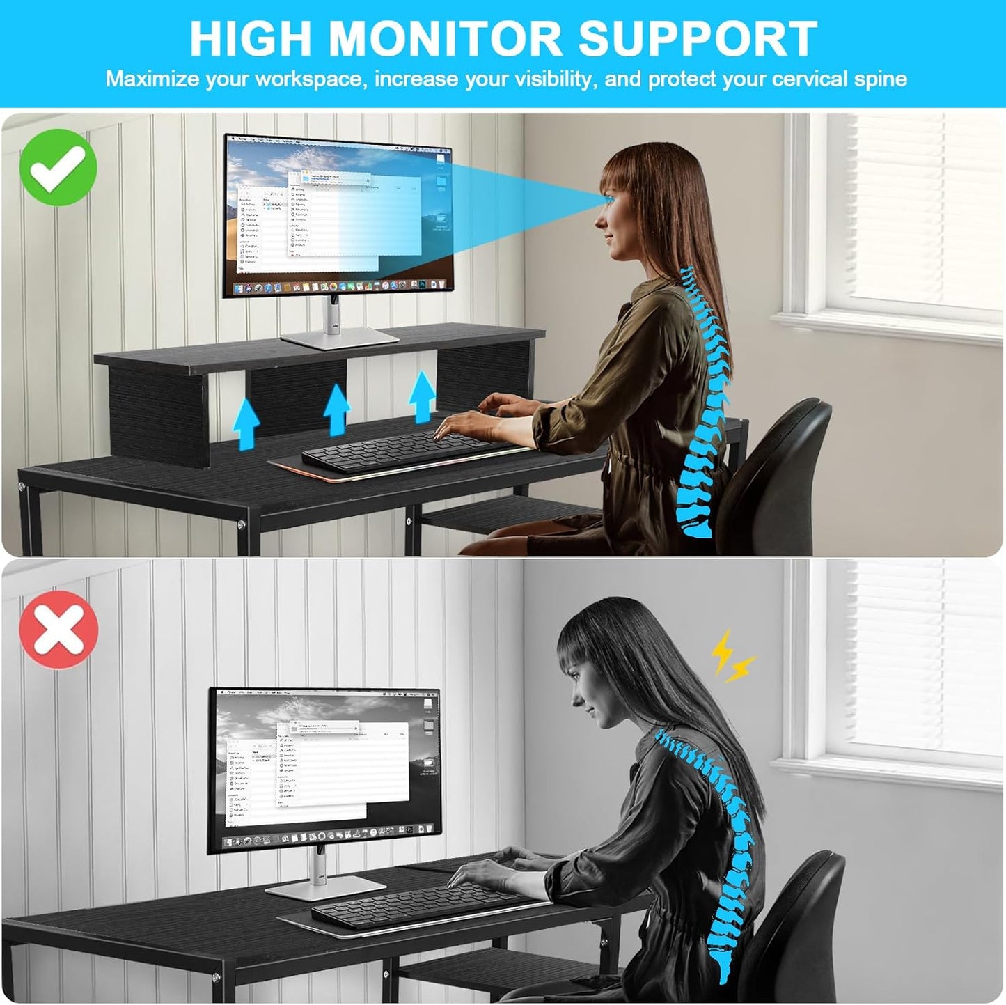 Computer Desk with Reversible Storage Shelves, 100 * 45 * 76Cm, Corner Desk with Monitor Stand, Home Office Desk, Modern Simple Writing Table for Office Bedroom Study (Black)
