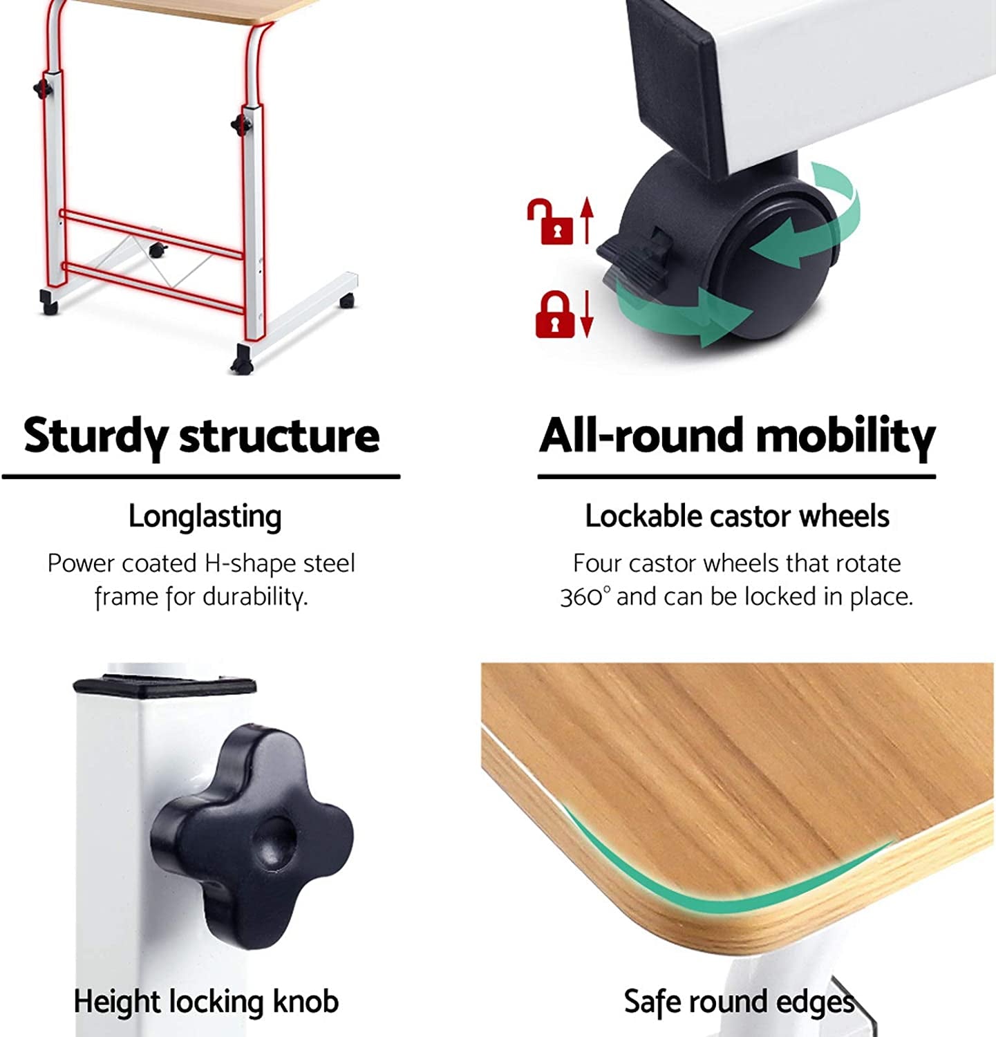 Laptop Table, Small Stand Desk Desktop Computer Standing Study Desks Bed Side Tables Home Office Travel Studio Furniture, Portable Wooden 360° Rotating Lockable Caster Wheels Oak