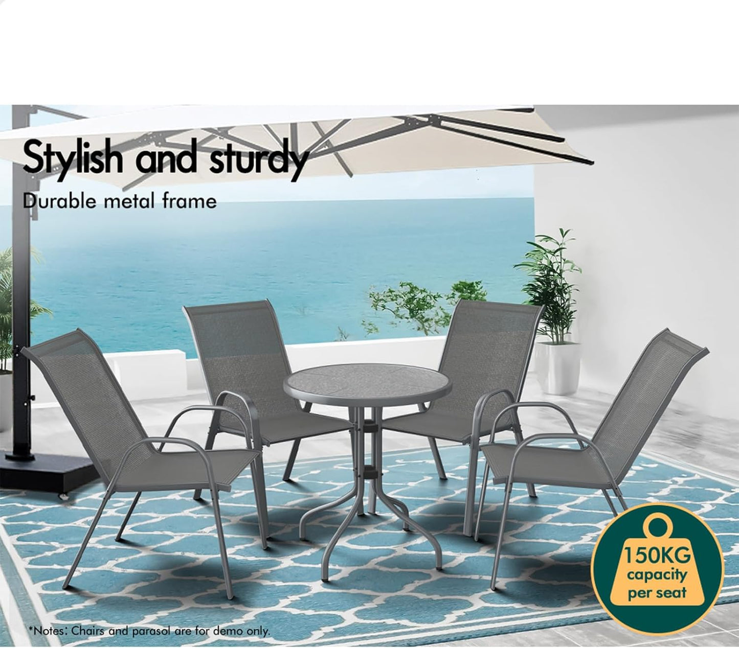 Outdoor Patio Bistro Table Uv-Resistant R60X70Cm, round Coffee Table with Metal Frame for Lounge Conversation Set Furniture, Dining Desk for Outdoor Chairs, Grey