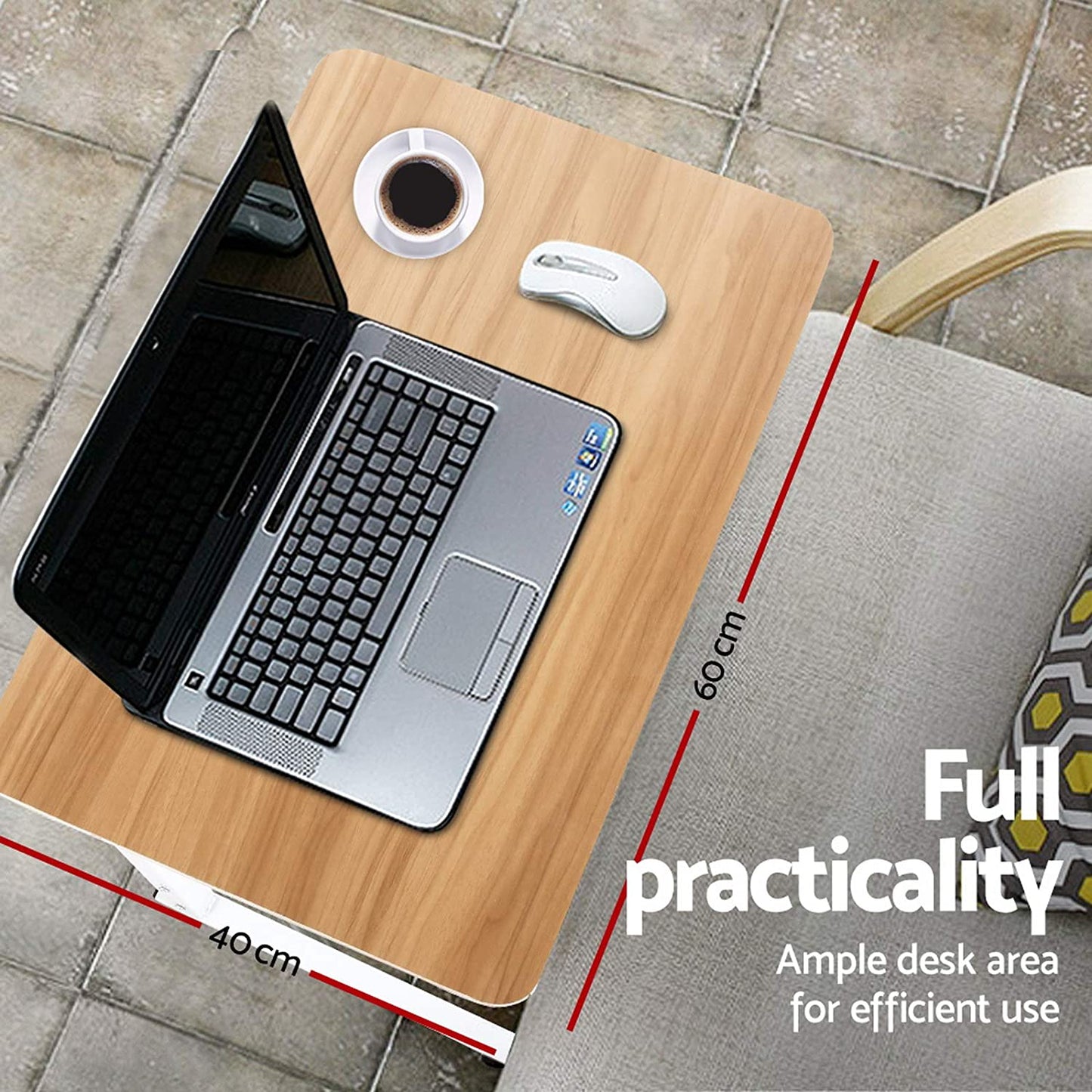Laptop Table, Small Stand Desk Desktop Computer Standing Study Desks Bed Side Tables Home Office Travel Studio Furniture, Portable Wooden 360° Rotating Lockable Caster Wheels Oak