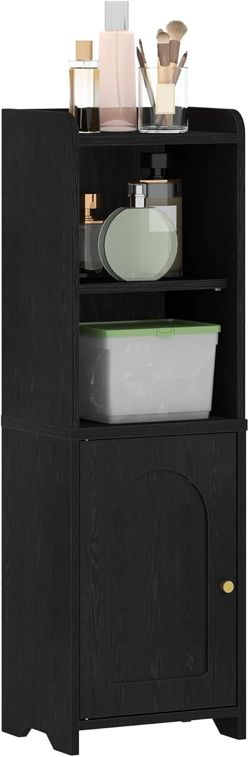 Bathroom Storage Cabinet, Corner Floor Cabinet with Doors and Adjustable Shelf, Narrow Toilet Paper Cabinets, Bathroom Organizer for Small Spaces, Black BC39704X