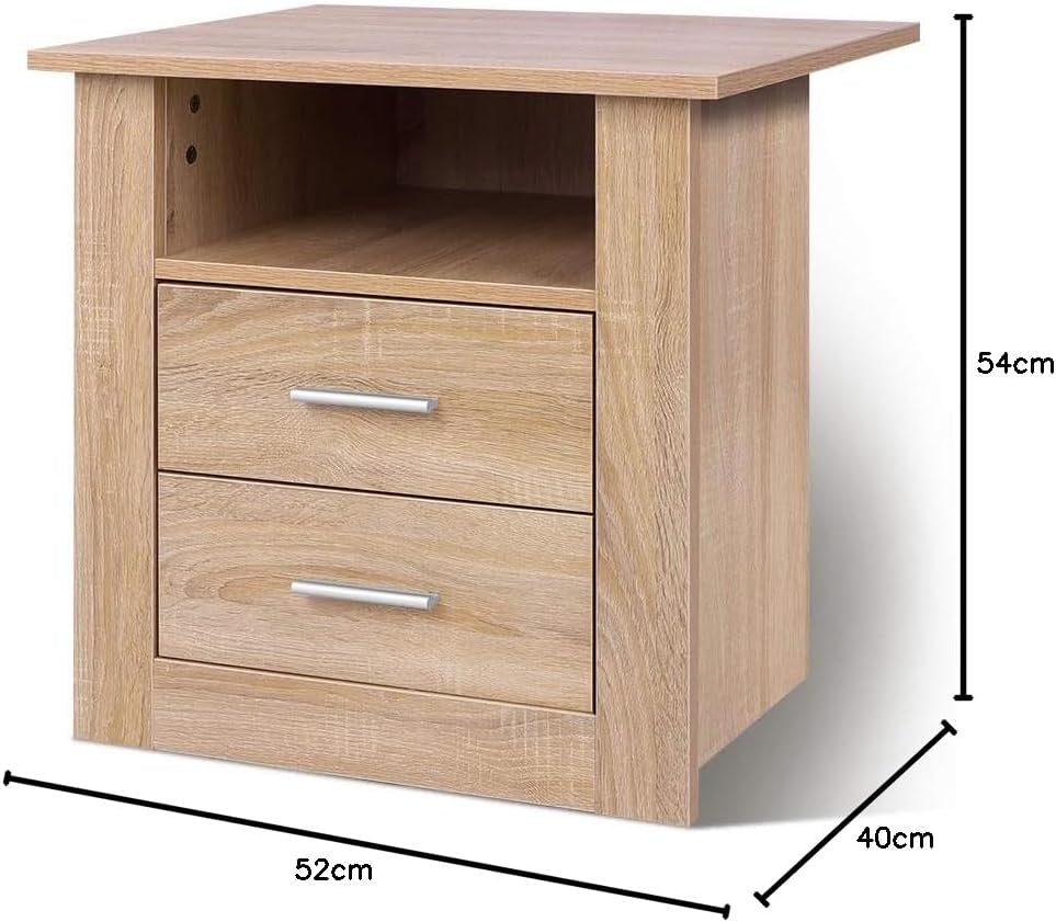 Bedside Table 2-Drawer Nightstand Cabinet 52 X 40 X 54 Cm Wooden Storage Side Chest Orangiser Cabinet, Sofa Side End Tables for Hallway, Bedroom and Living Room (Aurel Oak)