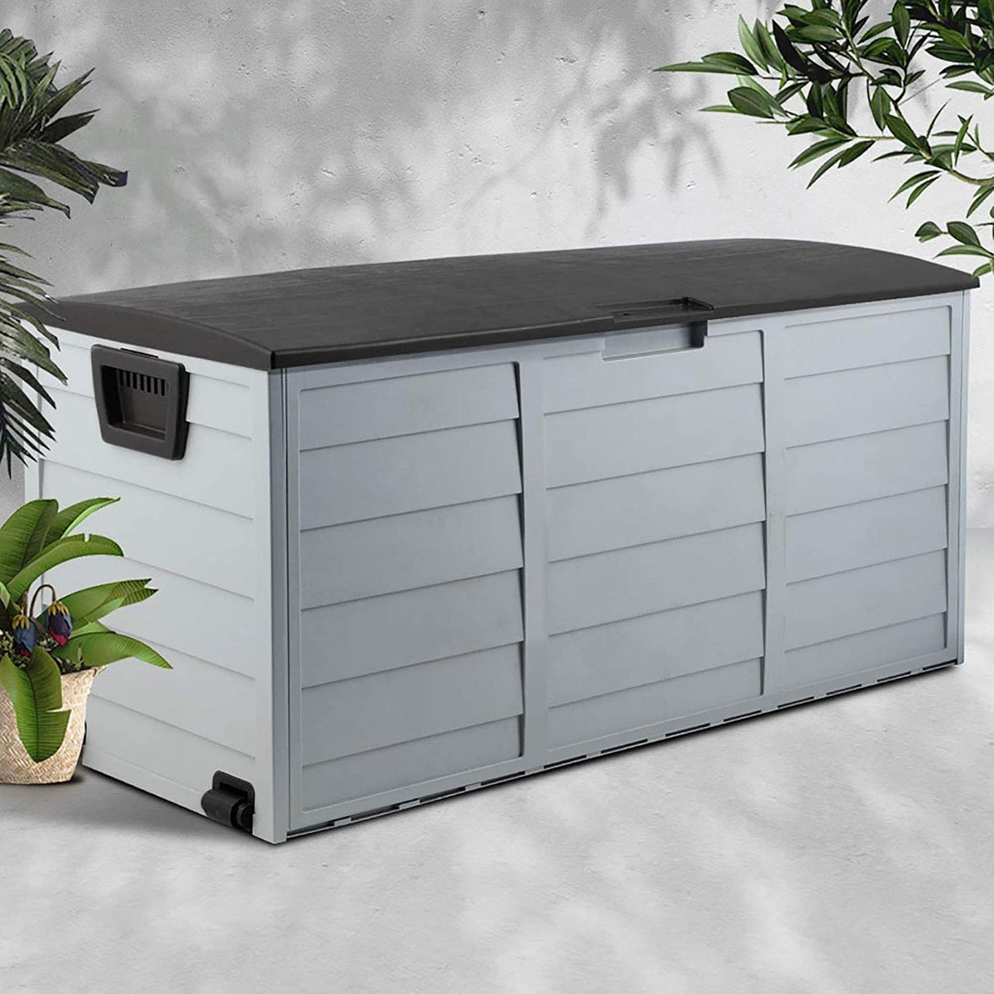 Outdoor Storage Box Container Cabinet Bench, 290L Large Lockable Tool Toy Deck Boxes Chest Garden Shed Storages Ottoman Chair Seat Patio Indoor Furniture, with Wheels Handles Black