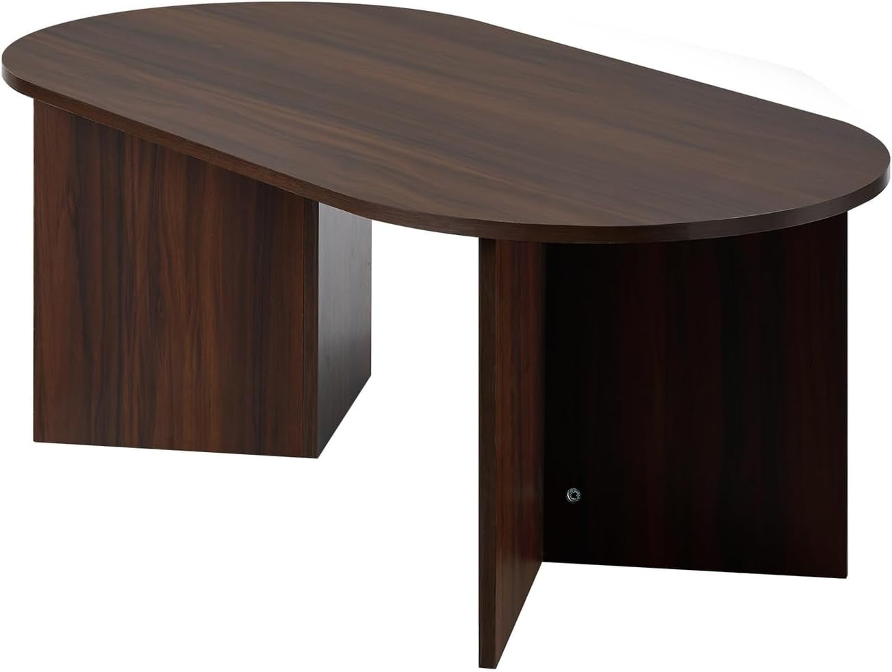 Oval Coffee Table Sofa End Table - Walnut Timber Finish Side Cafe Desk Living Room Accent Table Small Space Furniture Easy Assembly