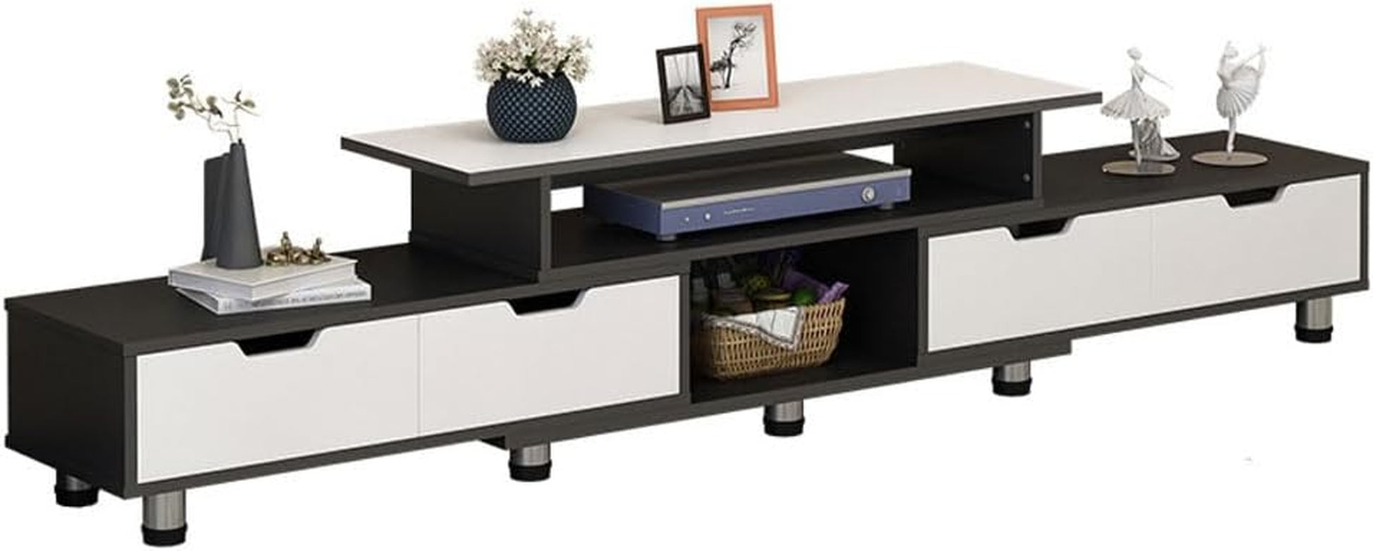 TV Cabinet Stands Multimedia Centres Extendable Storage Shelf Organiser Cupboard Home Living Room Bedroom Furniture,With 4 Drawer Khaki White