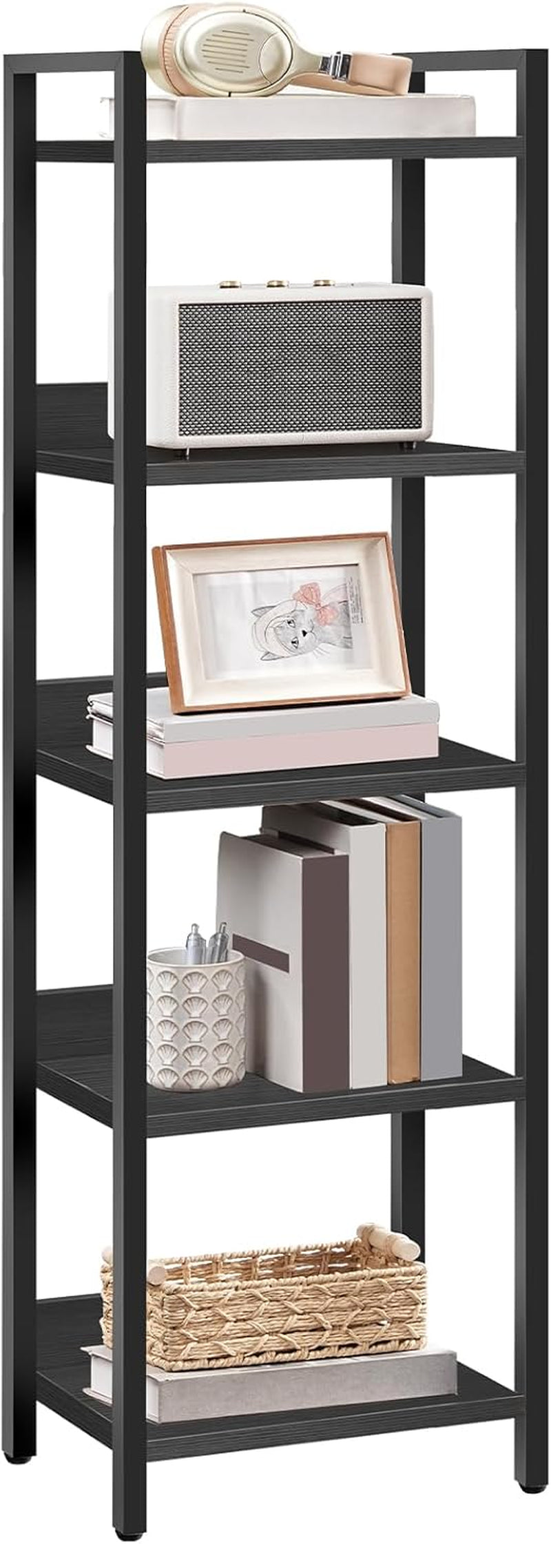 Bookshelf, 5-Tier Bookcase, Standing Book Shelf for Small Space, Storage Shelf Organizer, for Living Room, Bedroom, Study, Balcony, Black BKHB5501