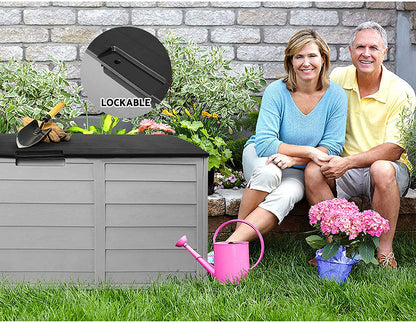 Outdoor Storage Box Container Cabinet Bench, 290L Large Lockable Tool Toy Deck Boxes Chest Garden Shed Storages Ottoman Chair Seat Patio Indoor Furniture, with Wheels Handles Black