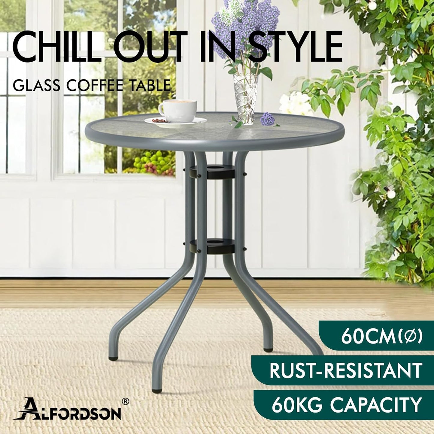 Outdoor Patio Bistro Table Uv-Resistant R60X70Cm, round Coffee Table with Metal Frame for Lounge Conversation Set Furniture, Dining Desk for Outdoor Chairs, Grey