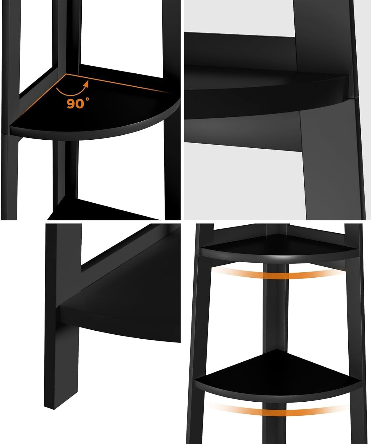 Ladder Shelf 5 Tier Corner Bookshelf Home Book Shelf Display Stand Shelf Black