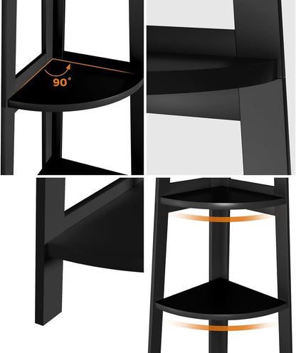 Ladder Shelf 5 Tier Corner Bookshelf Home Book Shelf Display Stand Shelf Black
