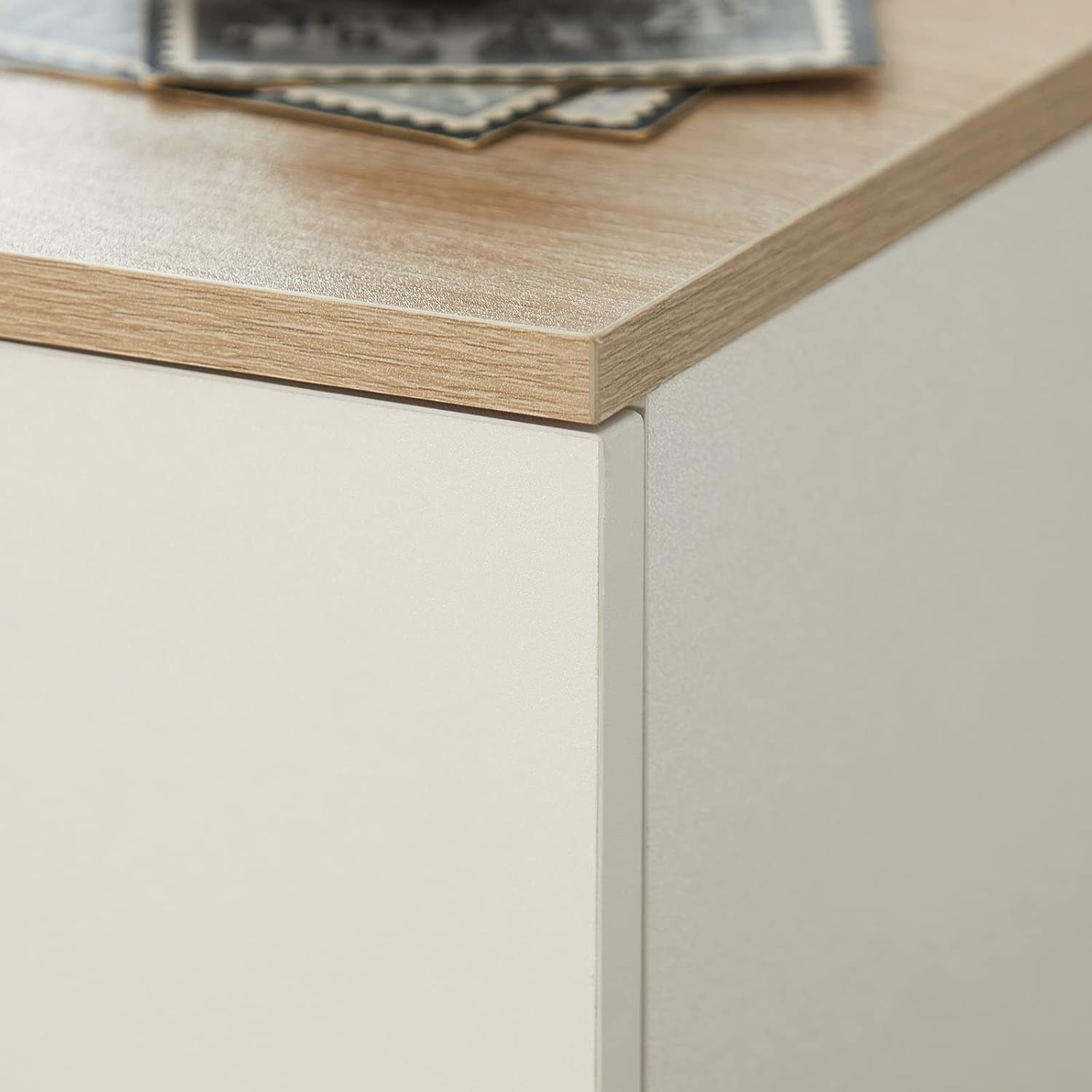 Living Room Furniture Nightstand End Sofa Table with Drawer, White & Natural FBT111-WN