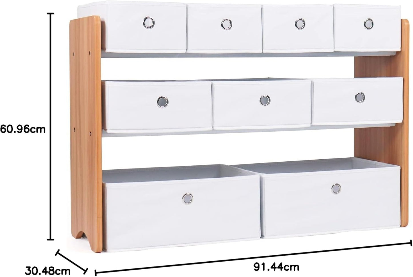 Toy Storage Shelf, Kids, Natural/White, 9 Storage Boxes Included