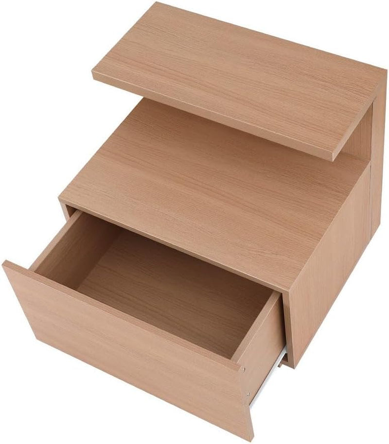Bedside Table with Drawer, Wooden Bed Side Tables Storage Chest of Drawer Dresser Nightstand Stand Cabinet, Bedroom Living Room Home Furniture Organiser, with Open Shelf Pine