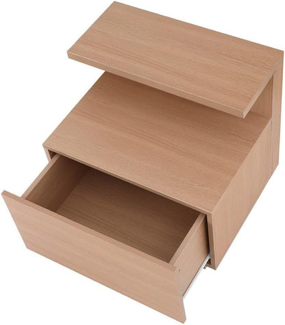 Bedside Table with Drawer, Wooden Bed Side Tables Storage Chest of Drawer Dresser Nightstand Stand Cabinet, Bedroom Living Room Home Furniture Organiser, with Open Shelf Pine