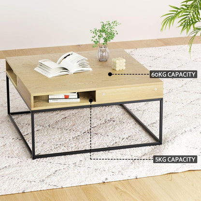 Coffee Table, Wooden Side Tables Storage Home Furniture Living Room, Metal Frame Rectangular End Display Shelf Particle Board Tabletop Modern Style