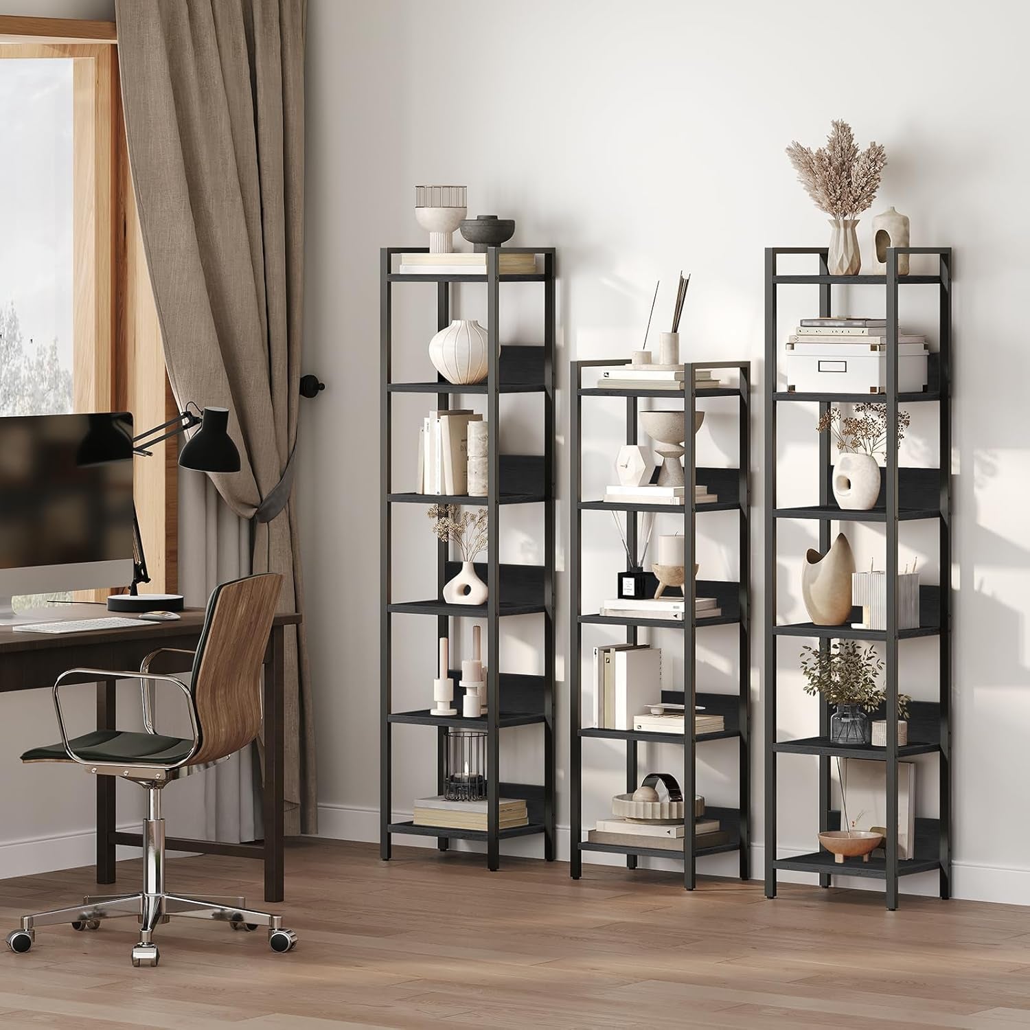 Bookshelf, 5-Tier Bookcase, Standing Book Shelf for Small Space, Storage Shelf Organizer, for Living Room, Bedroom, Study, Balcony, Black BKHB5501