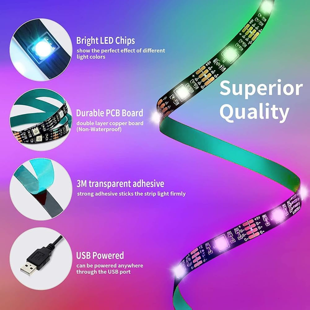 Led Strip Lights 1M/3.28Ft, TV LED Backlight with Smart App Control Remote, 5050 RGB Music Sync Colour Changing, USB Smart LED Strip Light for Tv,Computer, Monitor, Bedroom, Party and Home Decoration