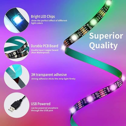 Led Strip Lights 1M/3.28Ft, TV LED Backlight with Smart App Control Remote, 5050 RGB Music Sync Colour Changing, USB Smart LED Strip Light for Tv,Computer, Monitor, Bedroom, Party and Home Decoration