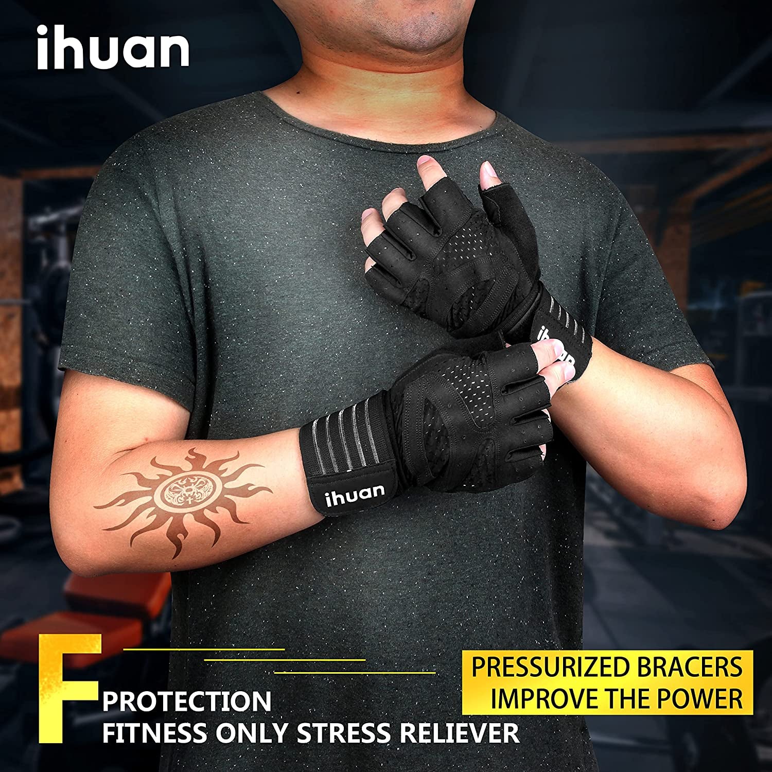 Updated Professional Ventilated Weight Lifting Gym Workout Gloves with Wrist Wrap Support for Men & Women, Full Palm Protection, for Weightlifting, Training, Fitness, Hanging, Pull Ups