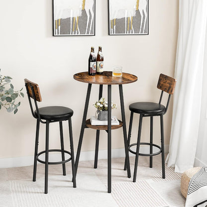 Bar Table, round 2-Tier Bistro Table with Storage, 95 Cm High Top for Small Spaces and Kitchen, Top Particleboard, Easy to Assemble, Rustic Brown BF55BT01