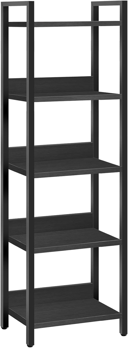 Bookshelf, 5-Tier Bookcase, Standing Book Shelf for Small Space, Storage Shelf Organizer, for Living Room, Bedroom, Study, Balcony, Black BKHB5501