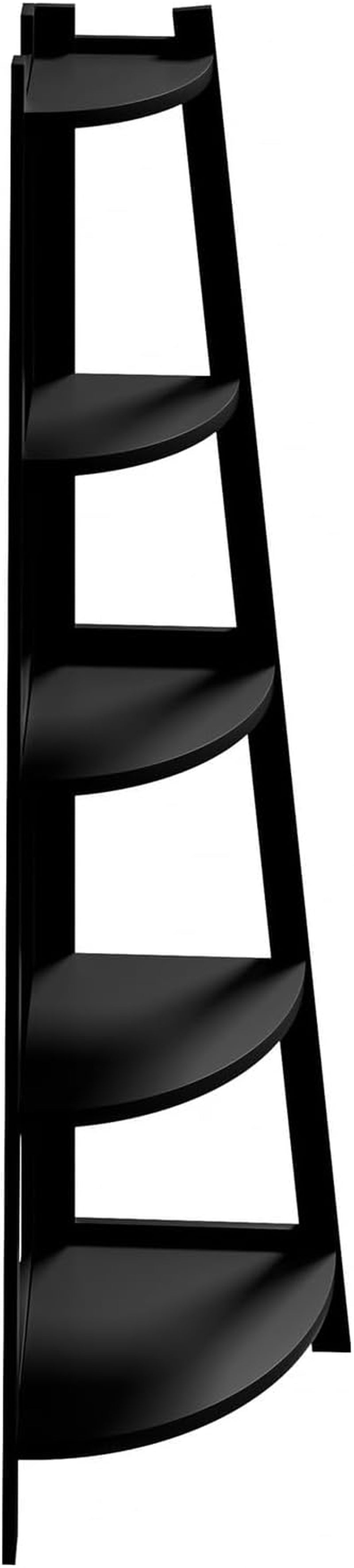 Ladder Shelf 5 Tier Corner Bookshelf Home Book Shelf Display Stand Shelf Black
