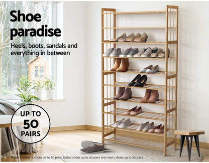 Shoe Rack, 10 Tier Bamboo Wooden Shoe Storage 50 Pairs Organiser, Free Standing Shoes Rack Organizer Space Saving Shoe Shelf for Closet Hallway Entryway