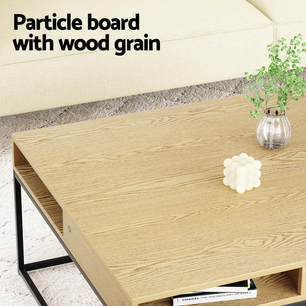 Coffee Table, Wooden Side Tables Storage Home Furniture Living Room, Metal Frame Rectangular End Display Shelf Particle Board Tabletop Modern Style