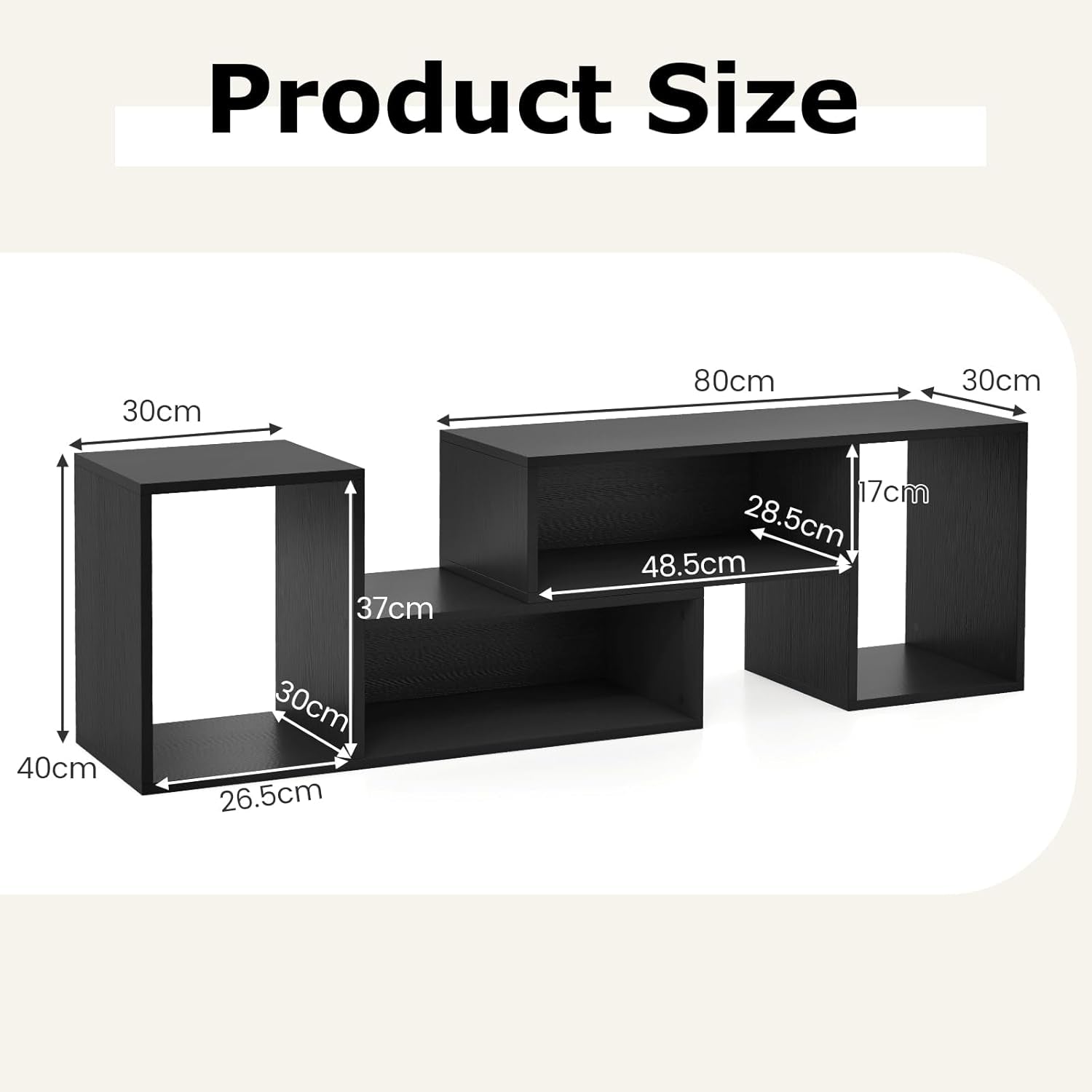 Wood TV Stands, 2 PCS TV Console Cabinets for Tvs up to 55 Inches, TV Table Display Stand for Free Combination and Expansion Home Living Room Furniture (Black)