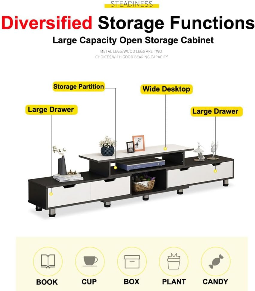 TV Cabinet Stands Multimedia Centres Extendable Storage Shelf Organiser Cupboard Home Living Room Bedroom Furniture,With 4 Drawer Khaki White