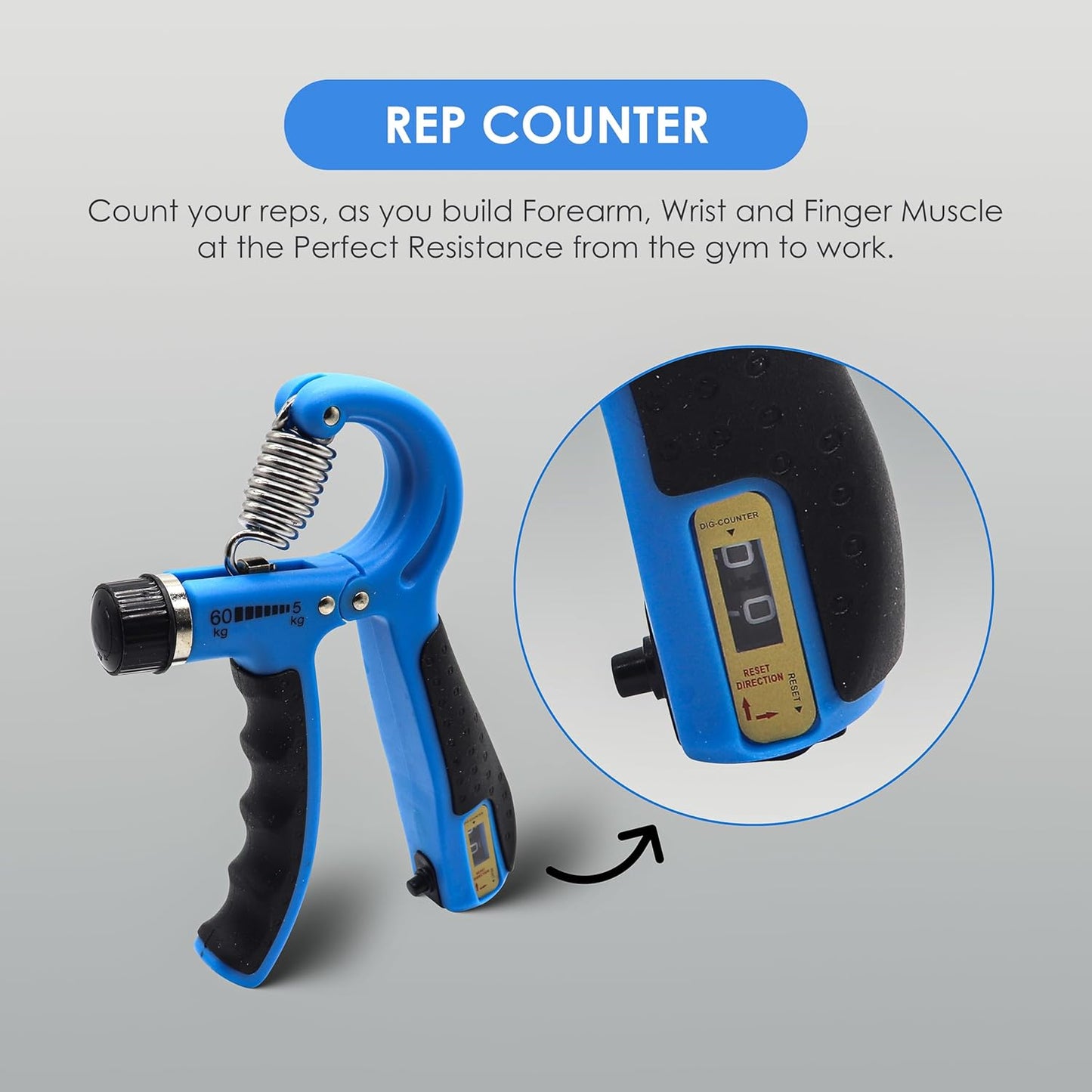 EL1041 Adjustable Hand Grip Strengthener from 5 Kg to 60 Kg Resistance Level with Counter| Exercise Equipment to Use in Home and Gym for Forearm and Finger Power Gripper Exercises