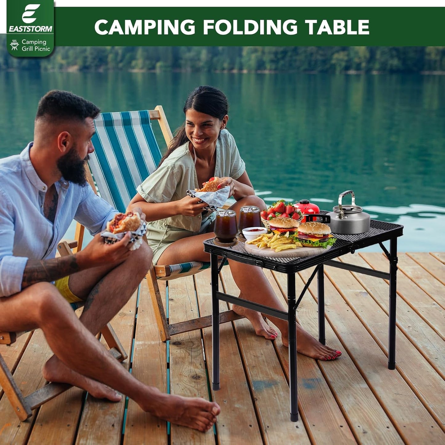 Grill Camping Table Outdoor Folding Picnic - Portable, Compact & Foldable for Easy Storage Great Picnic, Garden, Patio, Dining, BBQ, Party, Market Small Size, Black, (AM0915B1)