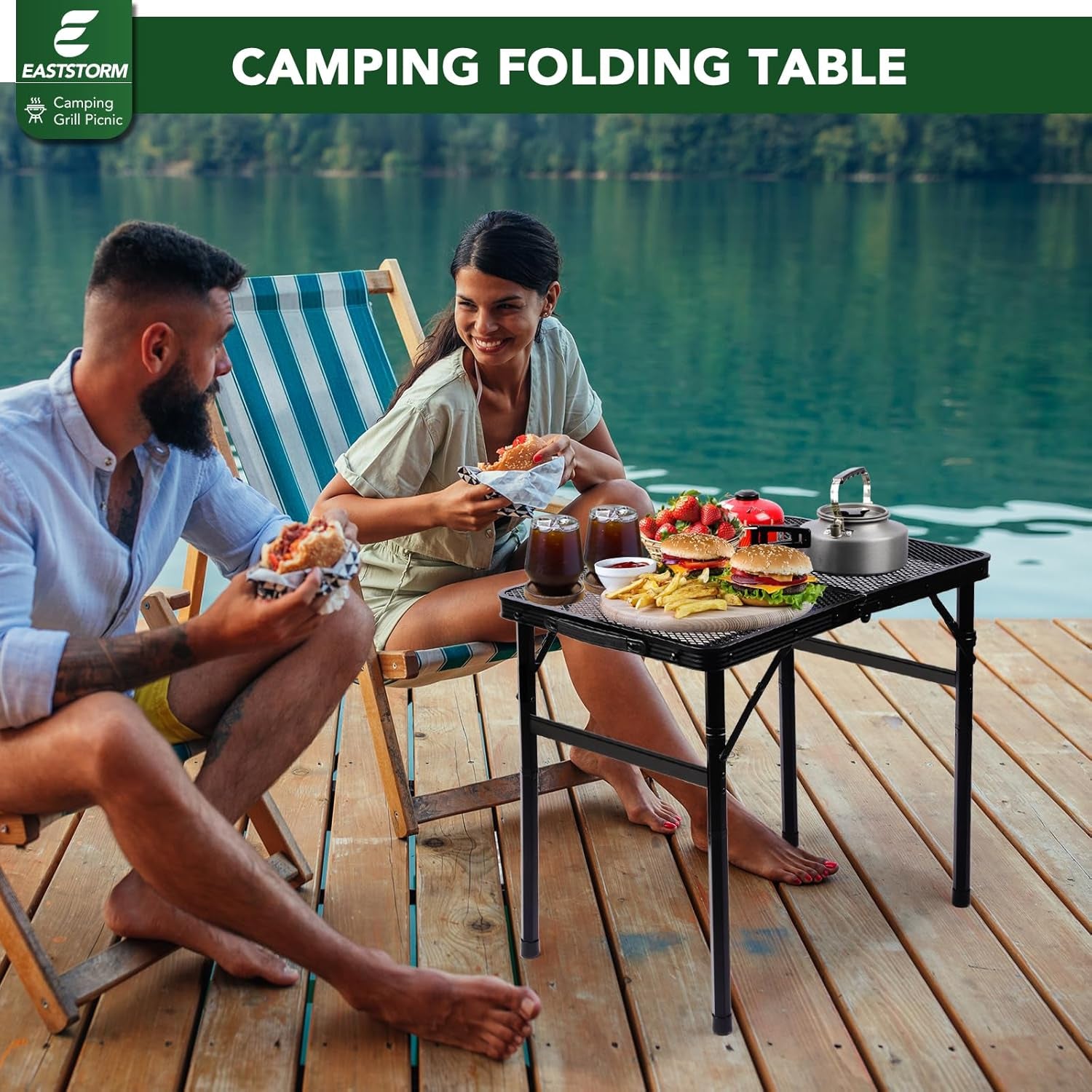 Grill Camping Table Outdoor Folding Picnic - Portable, Compact & Foldable for Easy Storage Great Picnic, Garden, Patio, Dining, BBQ, Party, Market Small Size, Black, (AM0915B1)
