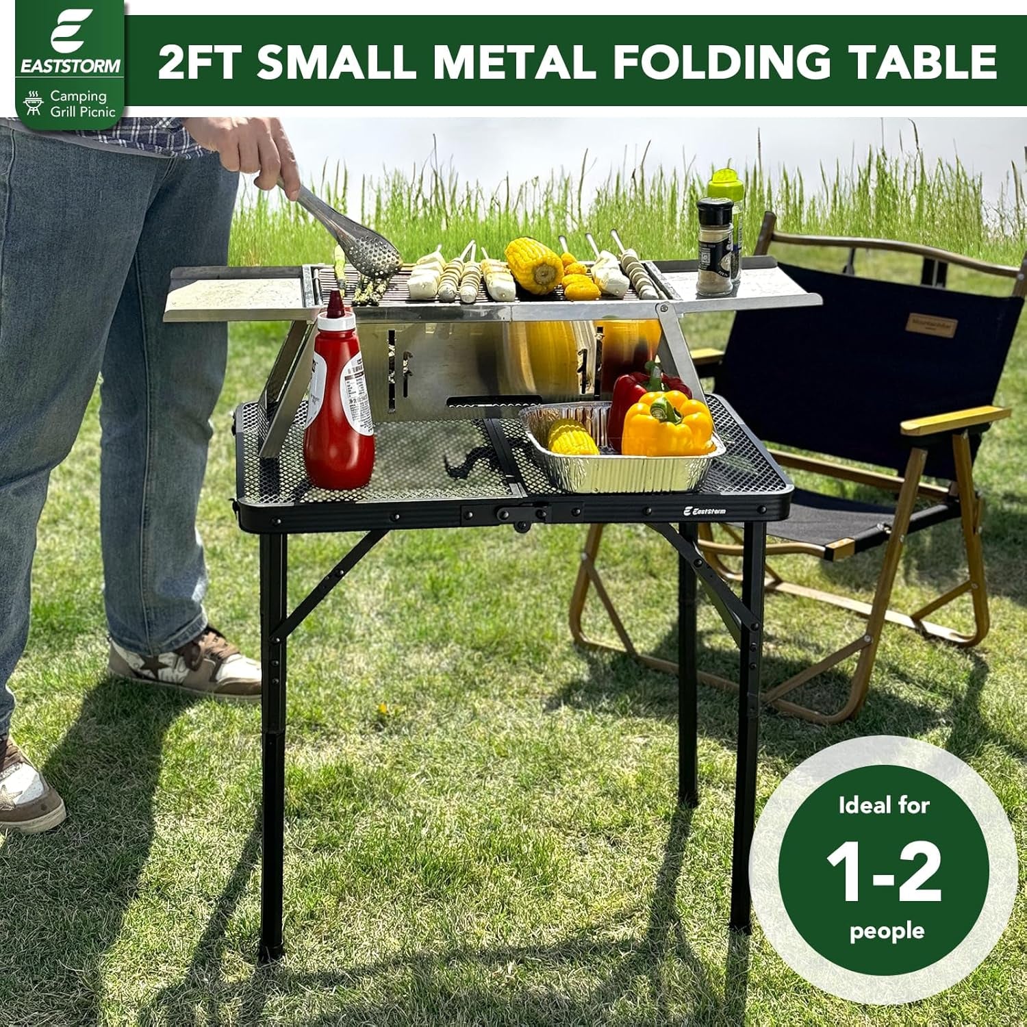 Grill Camping Table Outdoor Folding Picnic - Portable, Compact & Foldable for Easy Storage Great Picnic, Garden, Patio, Dining, BBQ, Party, Market Small Size, Black, (AM0915B1)