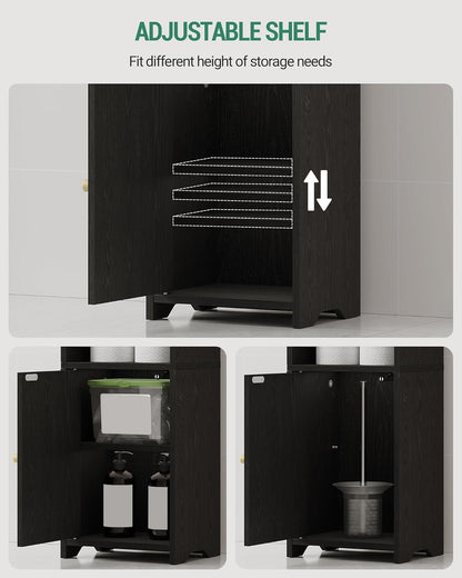 Bathroom Storage Cabinet, Corner Floor Cabinet with Doors and Adjustable Shelf, Narrow Toilet Paper Cabinets, Bathroom Organizer for Small Spaces, Black BC39704X