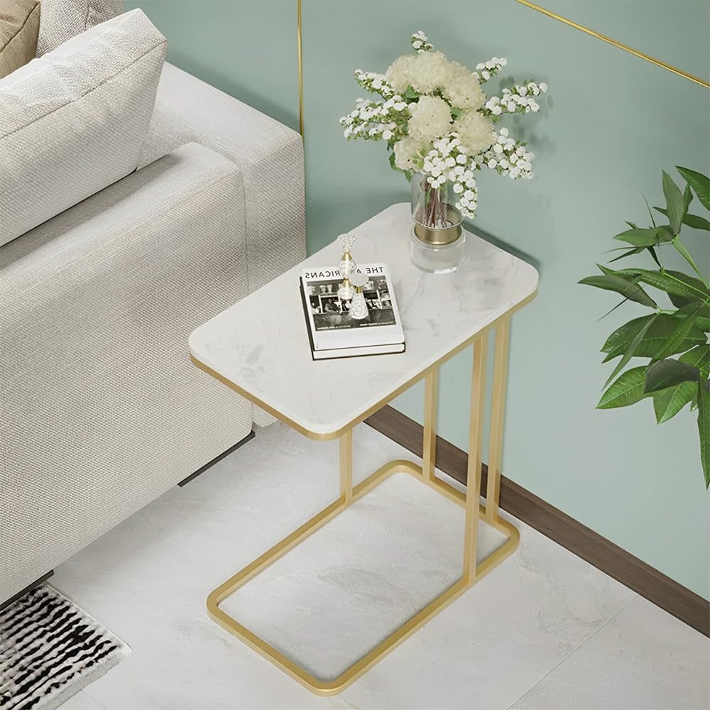 Coffee Tables for Living Room round End Side Tables Sofa Table Modern Marble Nesting Table with Metal Frame Legs (White)