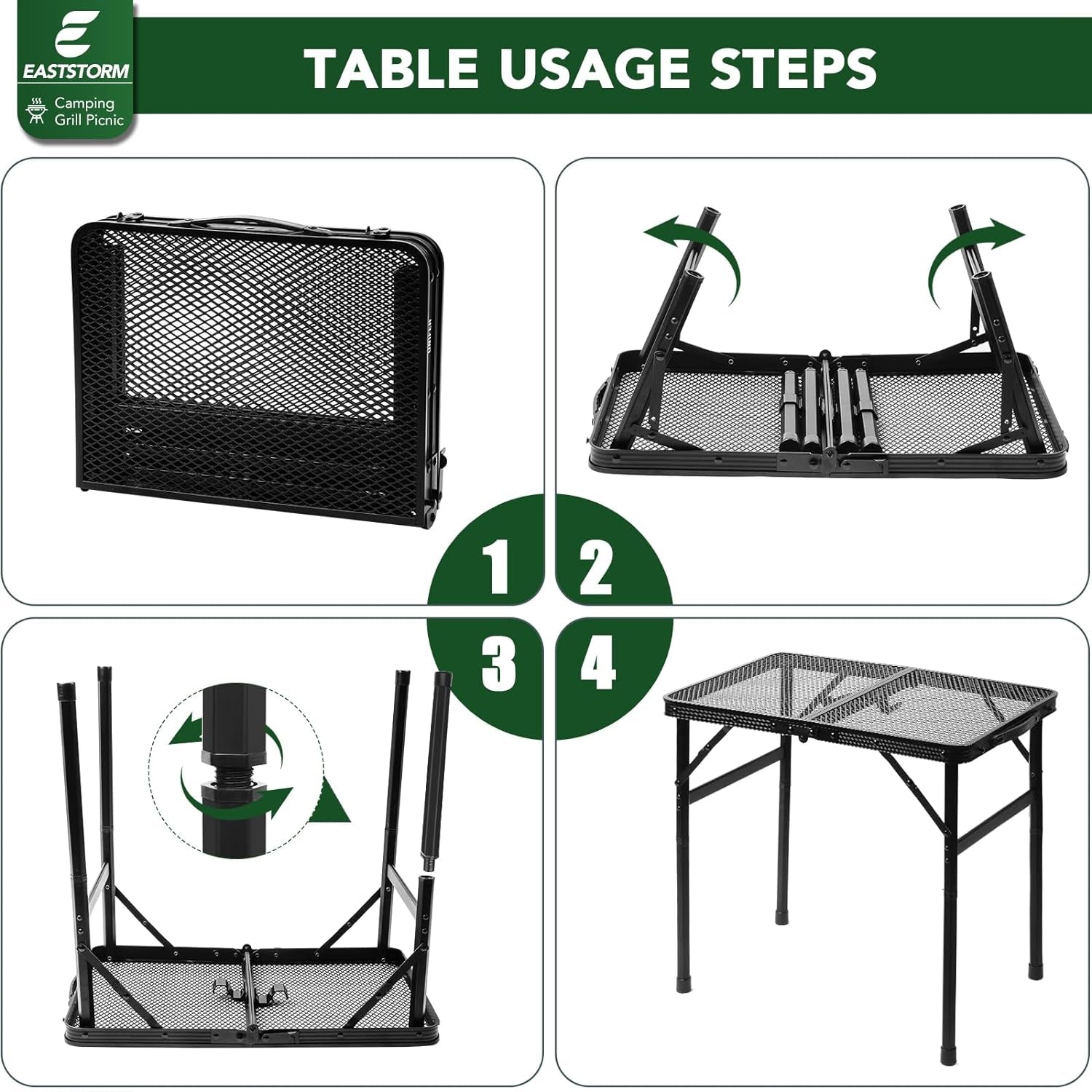 Grill Camping Table Outdoor Folding Picnic - Portable, Compact & Foldable for Easy Storage Great Picnic, Garden, Patio, Dining, BBQ, Party, Market Small Size, Black, (AM0915B1)