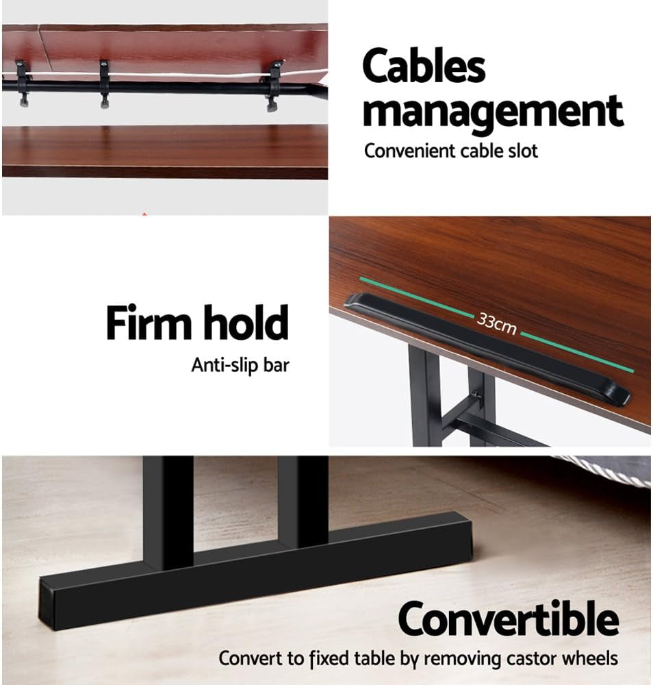 Laptop Table, Adjustable Stand Desk Desktop Computer Standing Study Desks Bed Side Tables Home Office Travel Studio Furniture, Portable 360° Rotating Lockable Caster Wheels Dark Wood