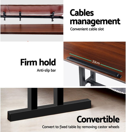 Laptop Table, Adjustable Stand Desk Desktop Computer Standing Study Desks Bed Side Tables Home Office Travel Studio Furniture, Portable 360° Rotating Lockable Caster Wheels Dark Wood