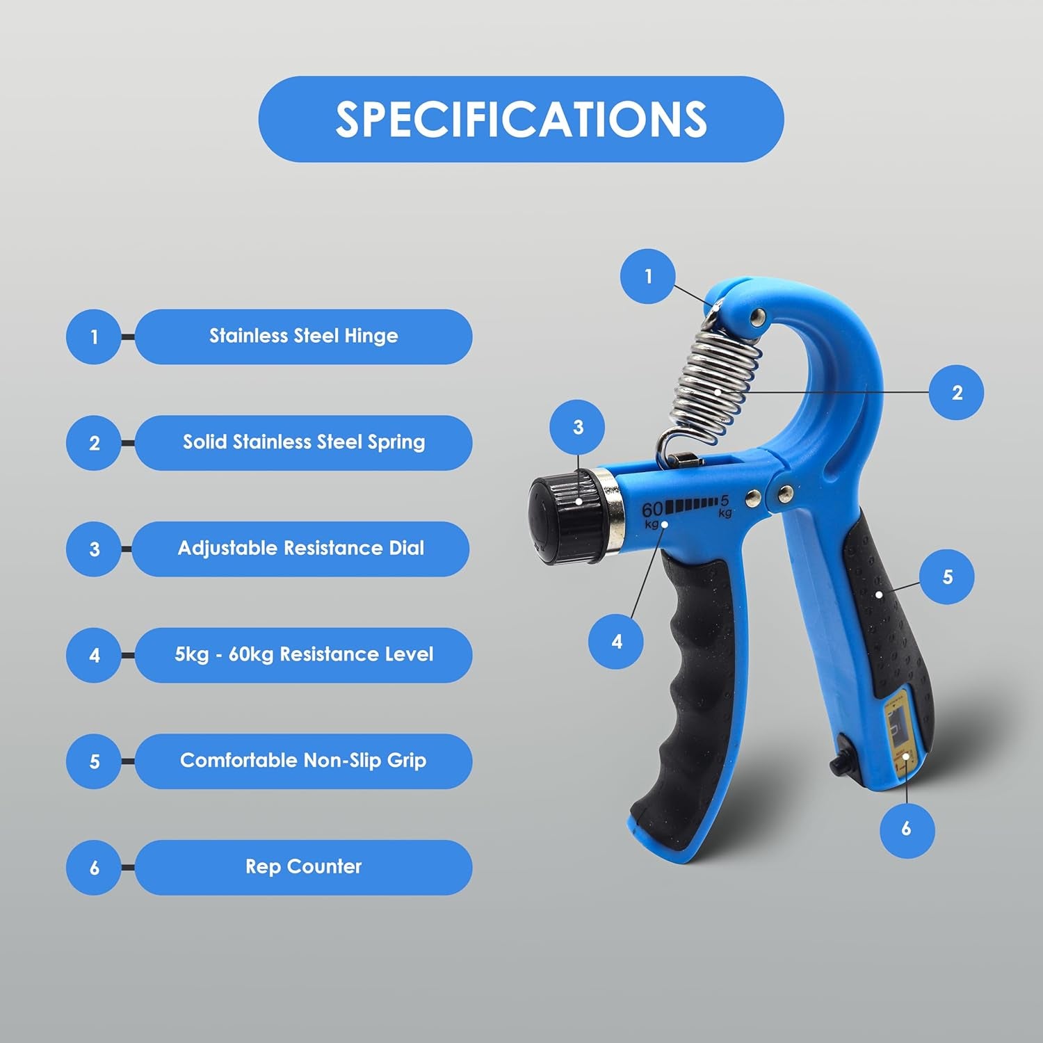 EL1041 Adjustable Hand Grip Strengthener from 5 Kg to 60 Kg Resistance Level with Counter| Exercise Equipment to Use in Home and Gym for Forearm and Finger Power Gripper Exercises