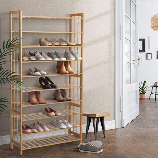 Shoe Rack, 10 Tier Bamboo Wooden Shoe Storage 50 Pairs Organiser, Free Standing Shoes Rack Organizer Space Saving Shoe Shelf for Closet Hallway Entryway